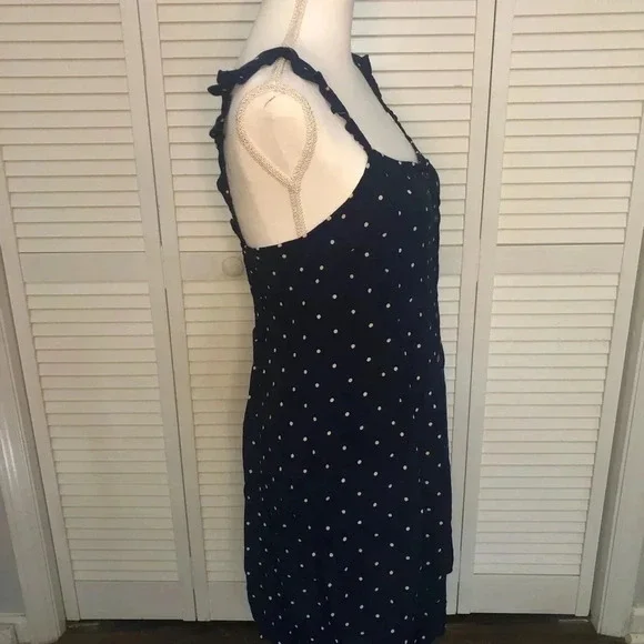 Madewell Boho Ruffle-strap Navy Polka Dot Button Down Sleeveless Sundres… - Picture 4 of 15
